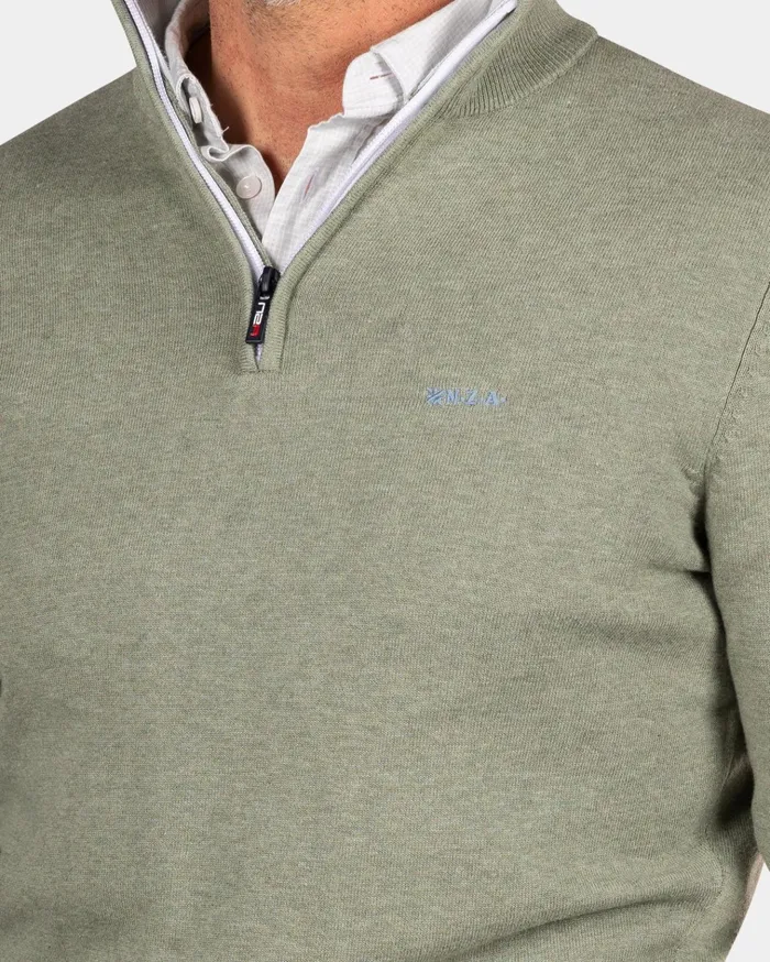 NZA New Zealand Auckland Knitwear Light Green Half Zip Pullover 8211 Sage 8211 Men