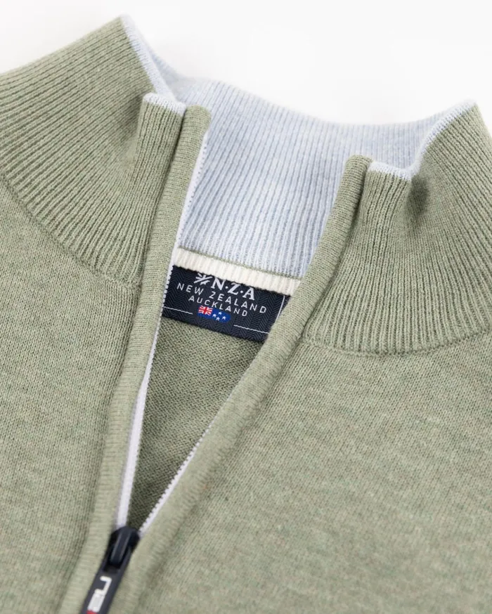 NZA New Zealand Auckland Knitwear Light Green Half Zip Pullover 8211 Sage 8211 Men