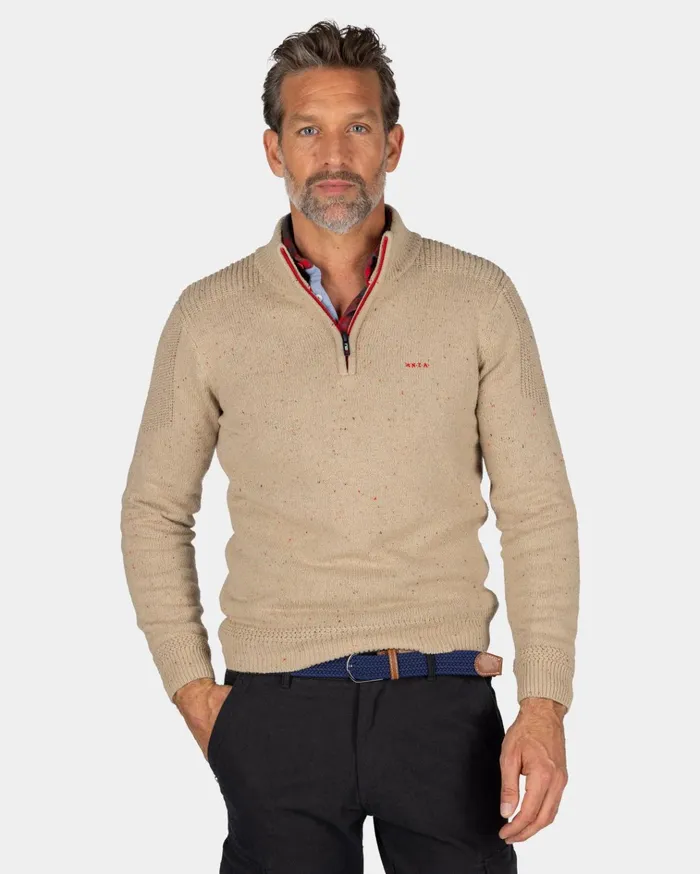 NZA New Zealand Auckland Knitwear SandColored Pullover With HalfZip 8211 Shimmering Sand 8211 Men