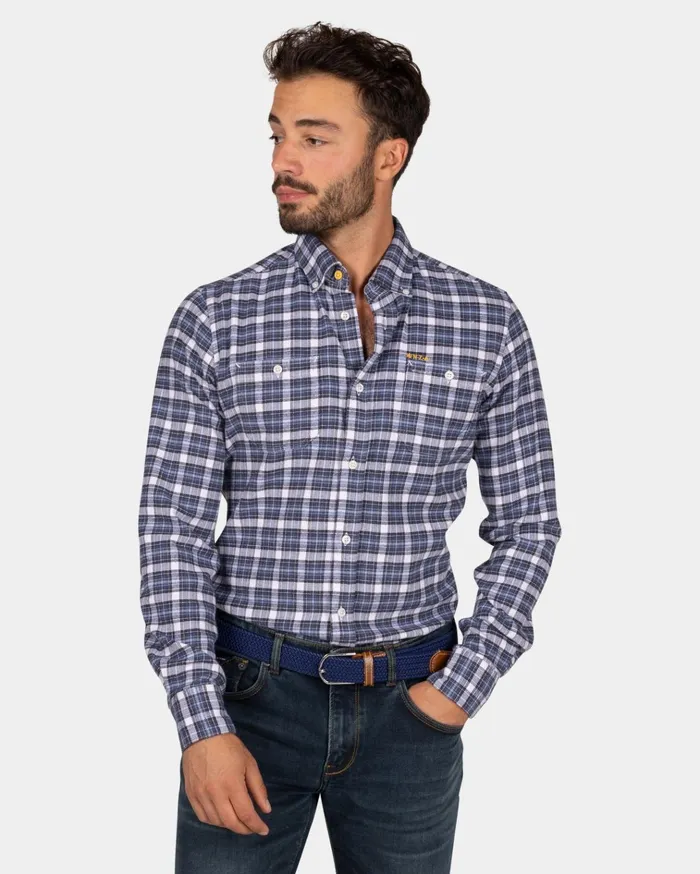 NZA New Zealand Auckland Shirts Blue And White Checkered Flannel Shirt 8211 Tin Blue 8211 Men