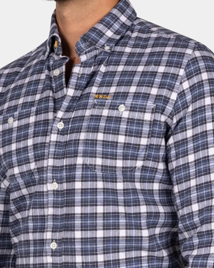 NZA New Zealand Auckland Shirts Blue And White Checkered Flannel Shirt 8211 Tin Blue 8211 Men NZA New Zealand Auckland Shirts Blue And White Checkered Flannel Shirt 8211 Tin Blue 8211 Men