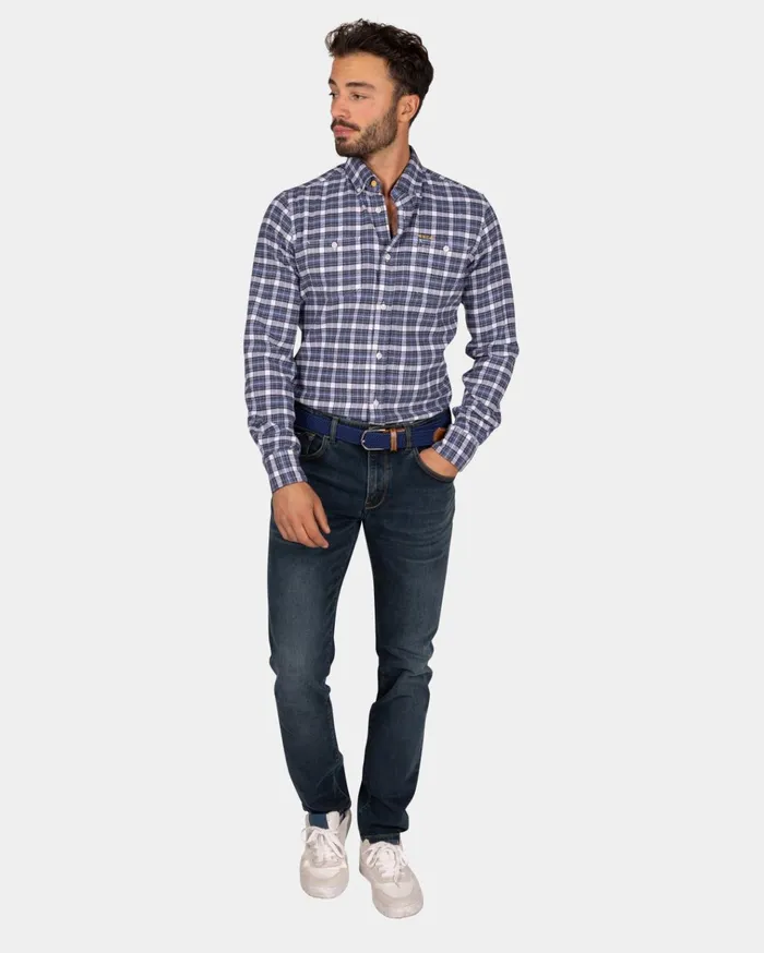 NZA New Zealand Auckland Shirts Blue And White Checkered Flannel Shirt 8211 Tin Blue 8211 Men NZA New Zealand Auckland Shirts Blue And White Checkered Flannel Shirt 8211 Tin Blue 8211 Men