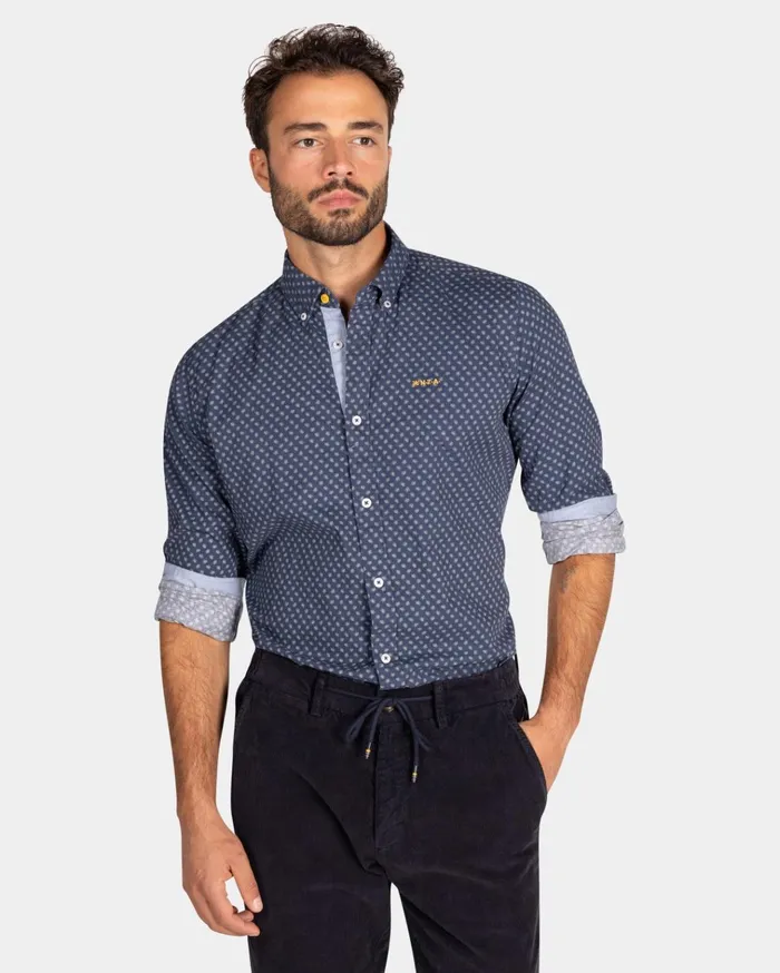 NZA New Zealand Auckland Shirts Dark Blue Shirt With White Dots 8211 Tin Blue 8211 Men