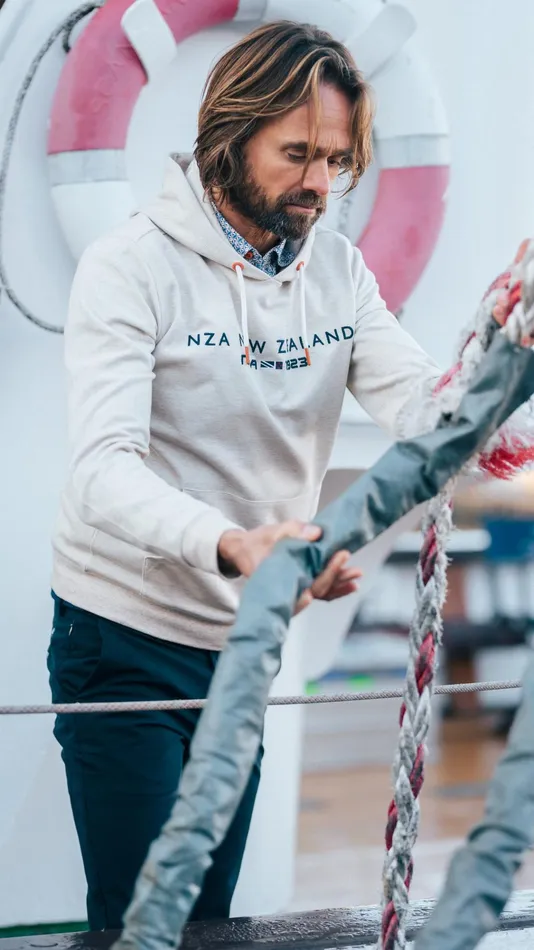 NZA New Zealand Auckland Sweatshirts Ecru Hoodie With Chest Text 8211 Powder Sand 8211 Men