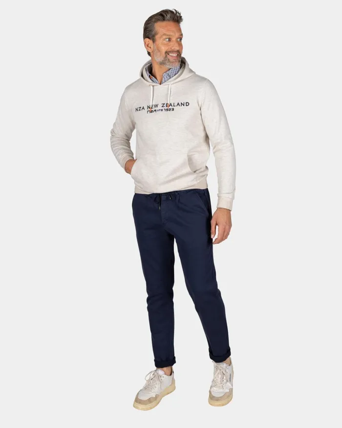 NZA New Zealand Auckland Sweatshirts Ecru Hoodie With Chest Text 8211 Powder Sand 8211 Men