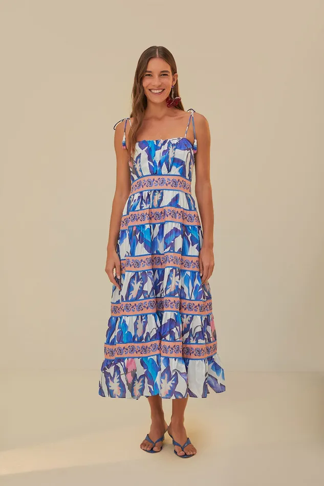 OffWhite Blue Foliage Midi Dress Women Farm Rio Midi Dresses