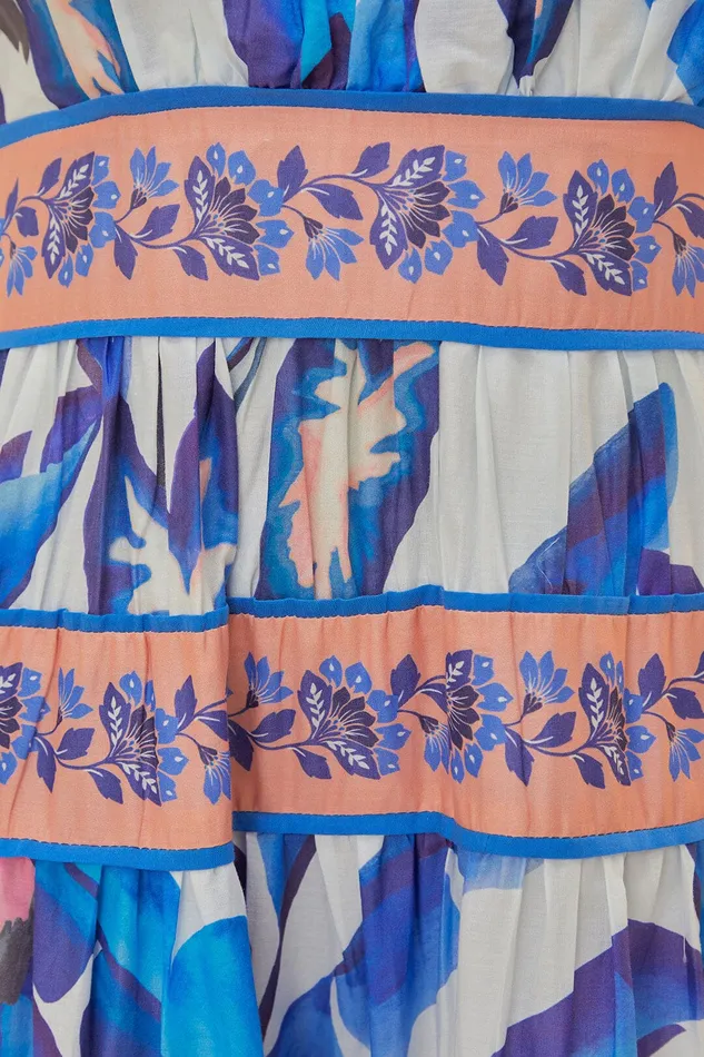 OffWhite Blue Foliage Midi Dress Women Farm Rio Midi Dresses