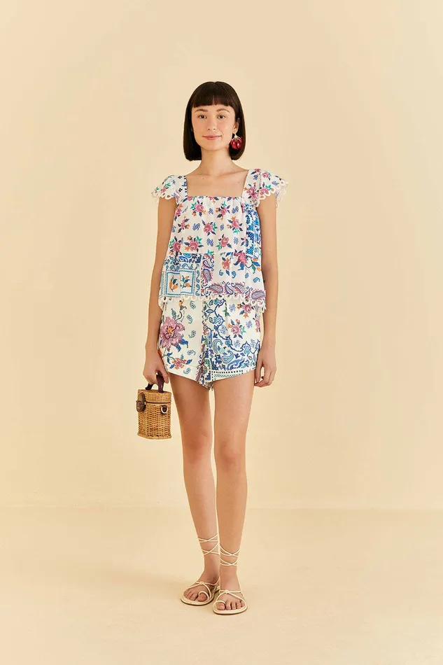 OffWhite Romantic Bandanas Blouse Women Farm Rio Blouses