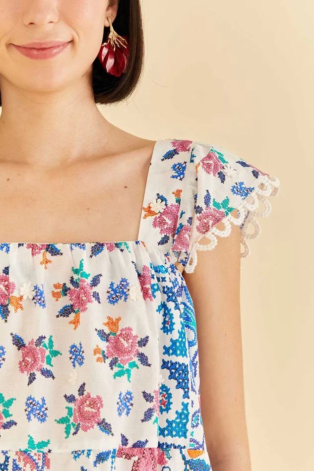 OffWhite Romantic Bandanas Blouse Women Farm Rio Blouses