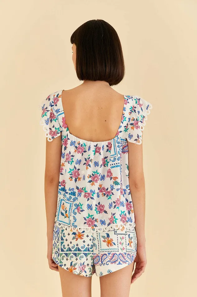 OffWhite Romantic Bandanas Blouse Women Farm Rio Blouses