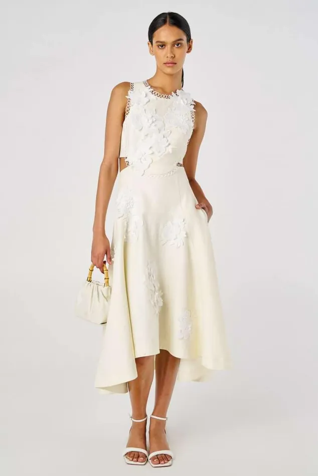 Oroton Dresses Lace Flower Midi Dress Soft Cream 8211 Women