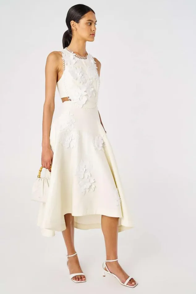 Oroton Dresses Lace Flower Midi Dress Soft Cream 8211 Women