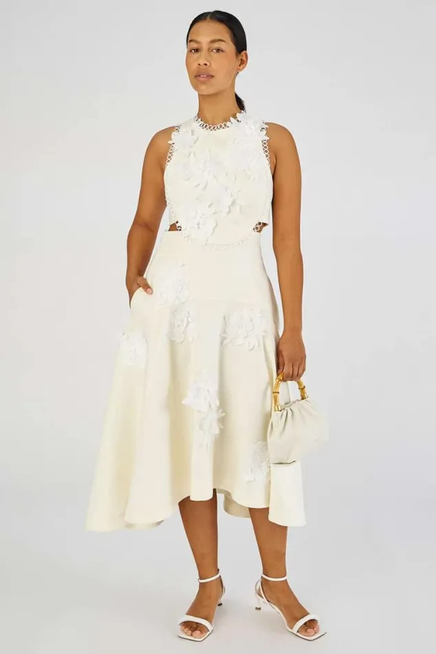 Oroton Dresses Lace Flower Midi Dress Soft Cream 8211 Women