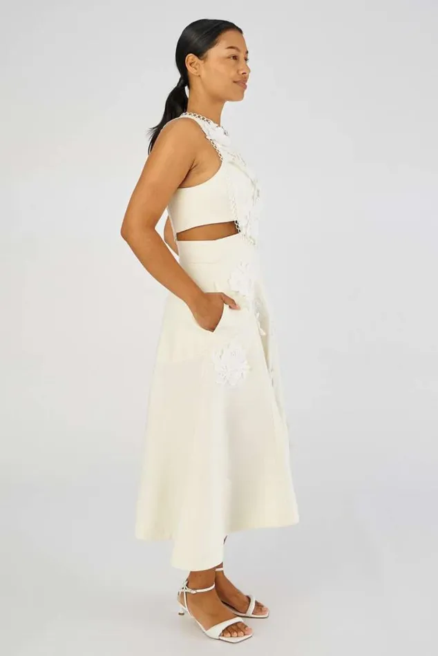 Oroton Dresses Lace Flower Midi Dress Soft Cream 8211 Women