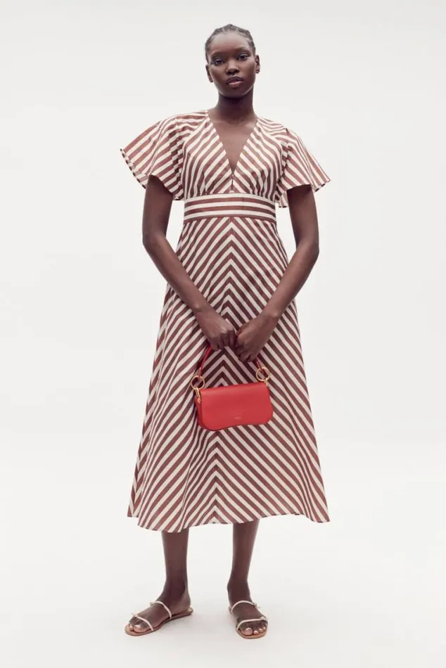 Oroton Dresses Sorrento Stripe Tie Dress Deep Spice 8211 Women