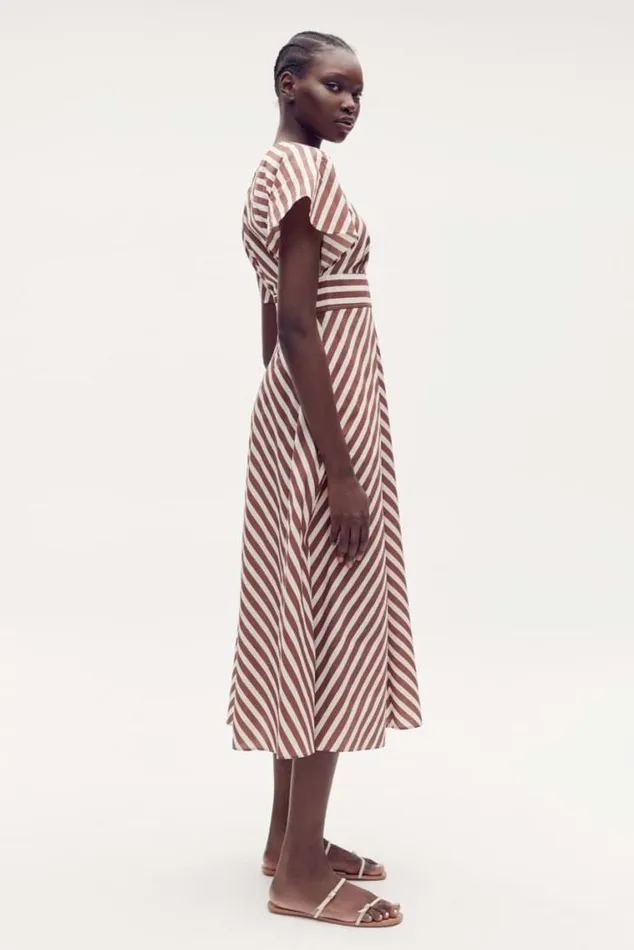 Oroton Dresses Sorrento Stripe Tie Dress Deep Spice 8211 Women
