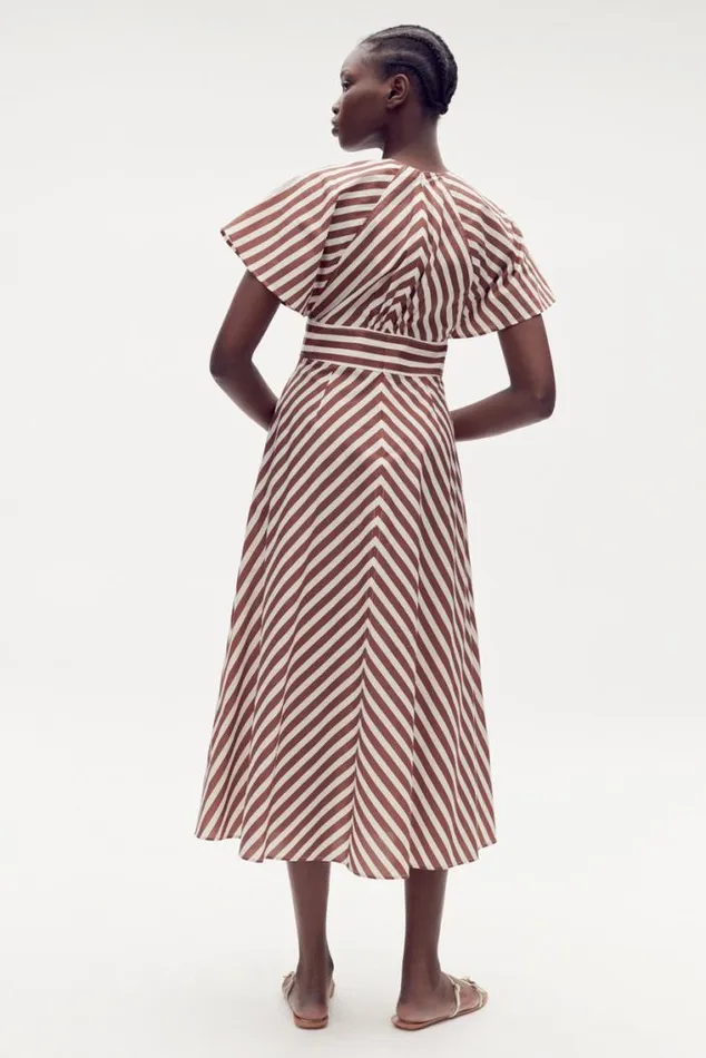 Oroton Dresses Sorrento Stripe Tie Dress Deep Spice 8211 Women