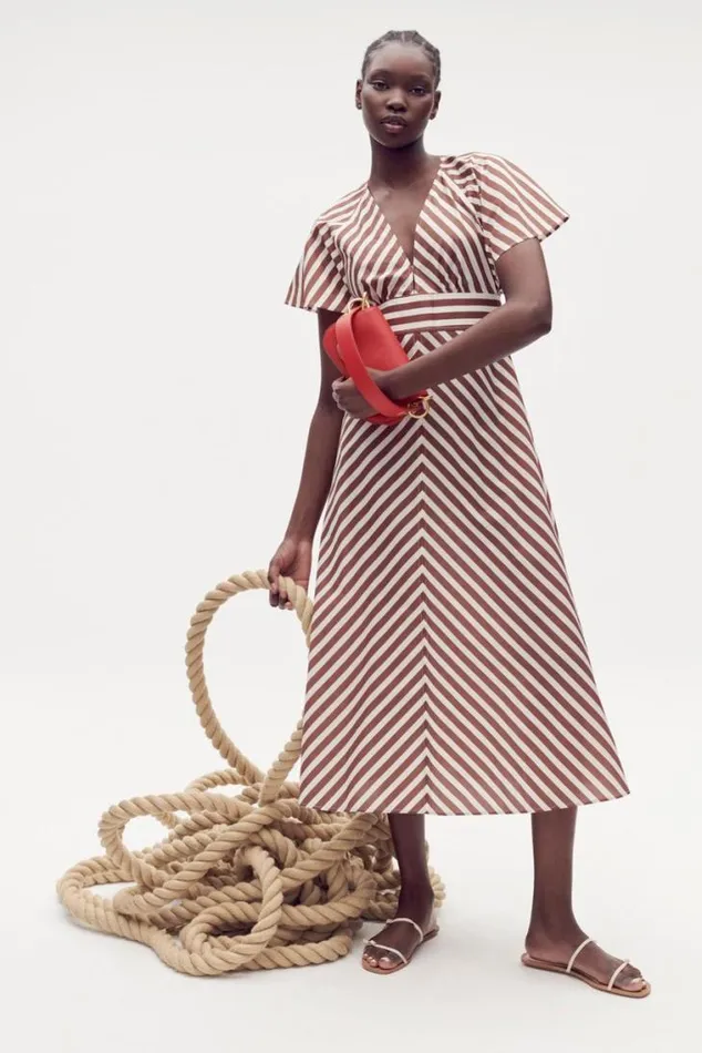 Oroton Dresses Sorrento Stripe Tie Dress Deep Spice 8211 Women