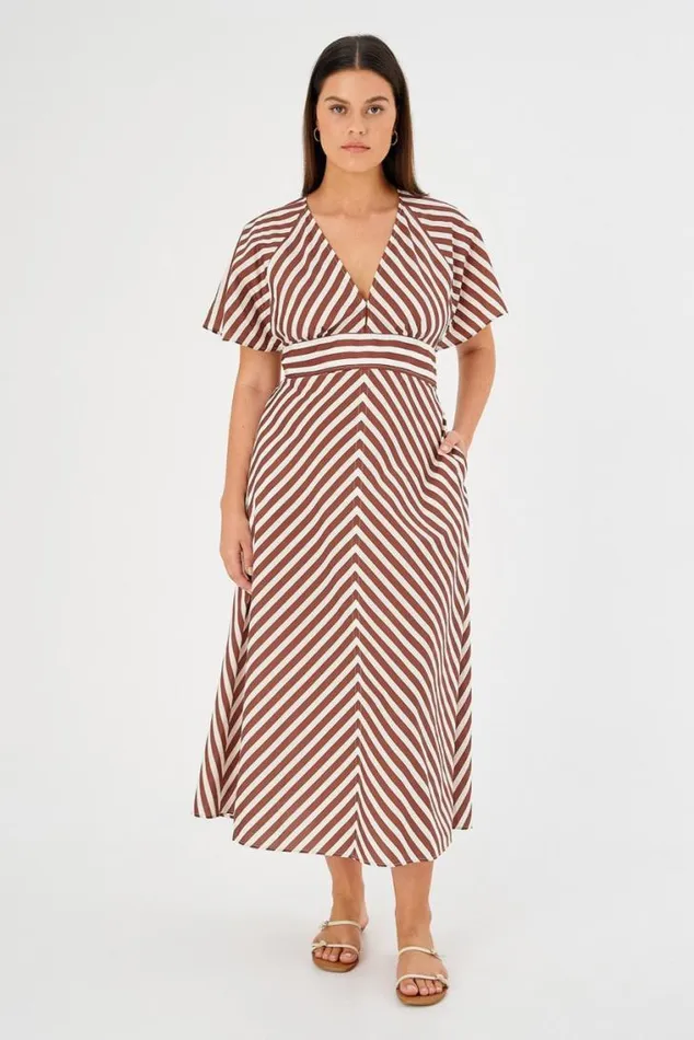 Oroton Dresses Sorrento Stripe Tie Dress Deep Spice 8211 Women