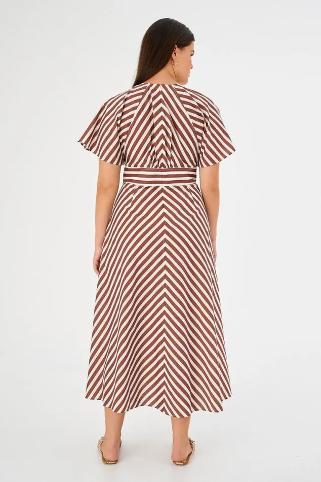 Oroton Dresses Sorrento Stripe Tie Dress Deep Spice 8211 Women