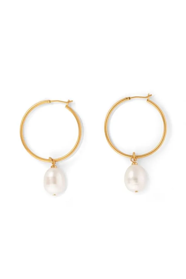 Oroton Earrings Marleigh Pearl Pendant Hoops Gold 8211 Jewellery