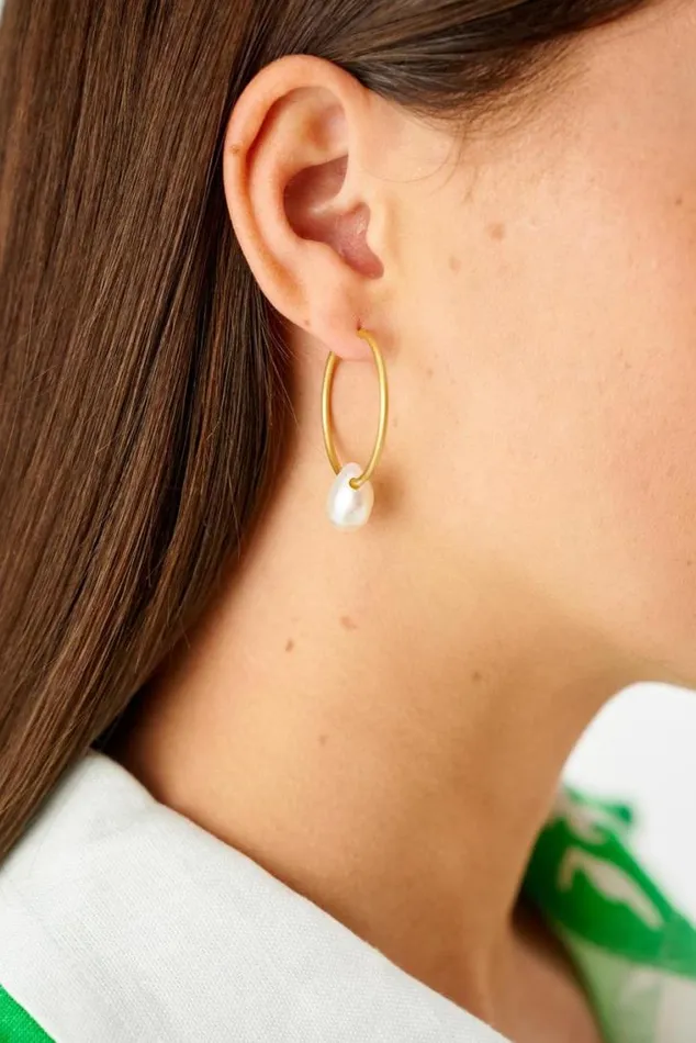 Oroton Earrings Marleigh Pearl Pendant Hoops Gold 8211 Jewellery