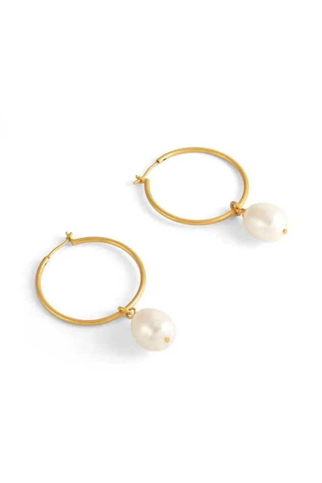 Oroton Earrings Marleigh Pearl Pendant Hoops Gold 8211 Jewellery