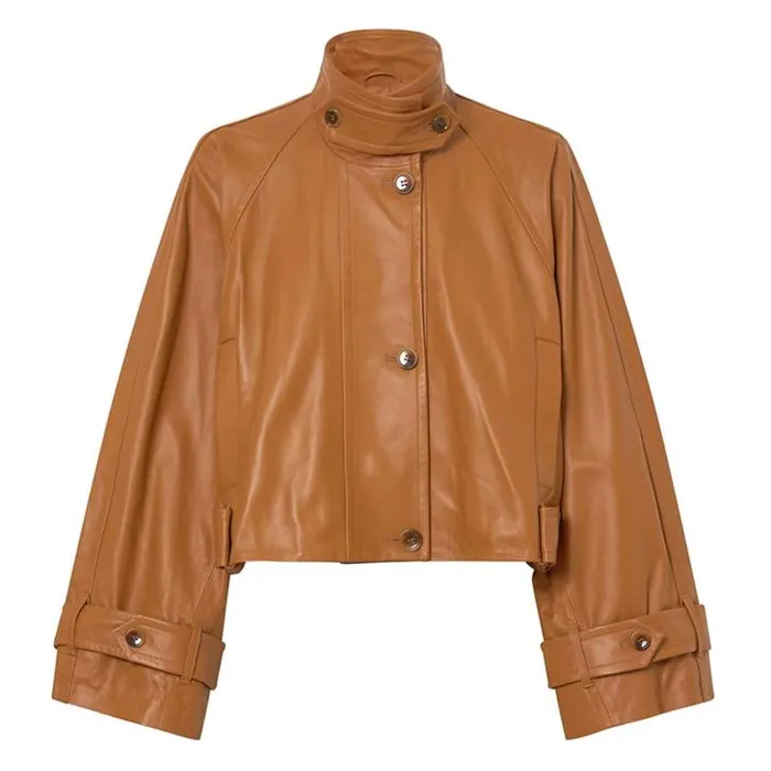 Oroton Jackets and Outerwear Leather Cropped Trench Wicker 8211 Women