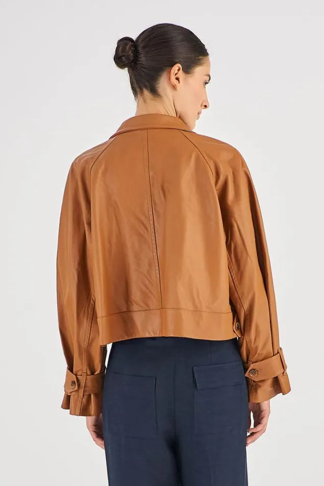 Oroton Jackets and Outerwear Leather Cropped Trench Wicker 8211 Women