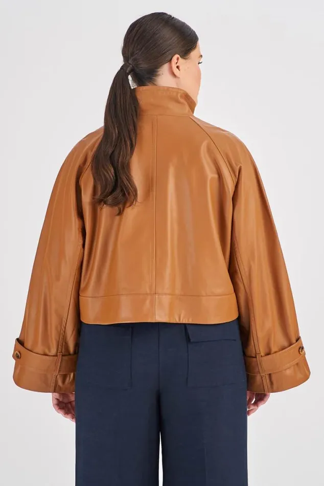 Oroton Jackets and Outerwear Leather Cropped Trench Wicker 8211 Women