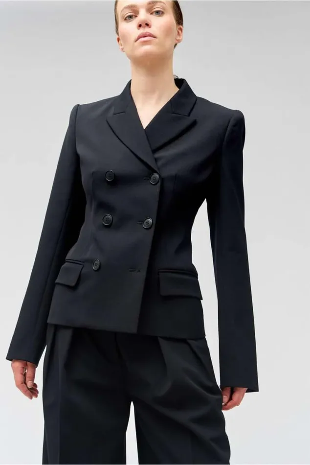 Oroton Jackets and Outerwear Shaped Double Breasted Blazer Black 8211 Women