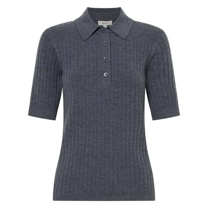 Oroton Knitwear Stitch Rib Polo Charcoal Marle 8211 Women