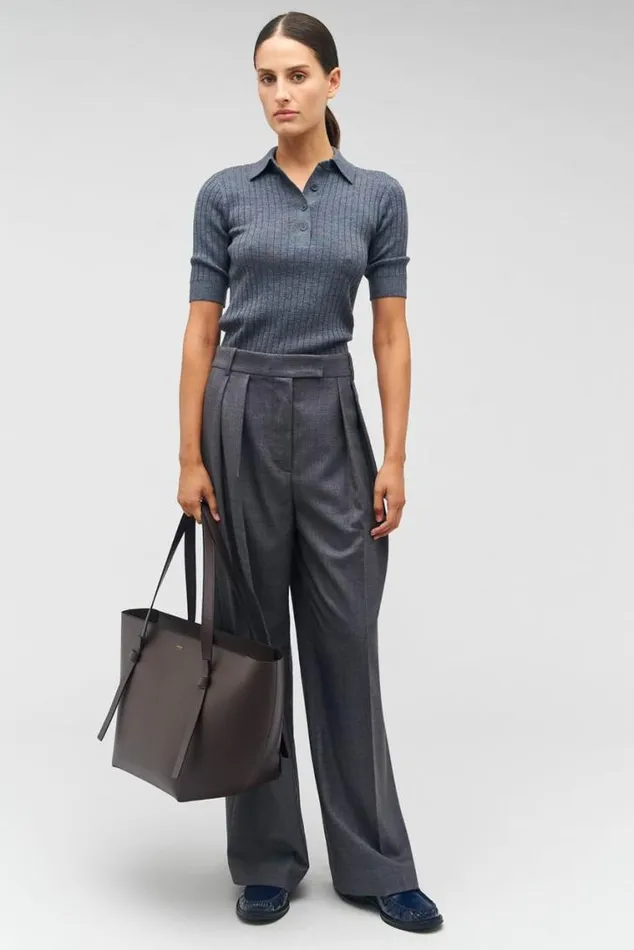 Oroton Knitwear Stitch Rib Polo Charcoal Marle 8211 Women