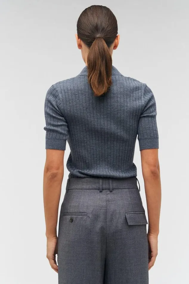 Oroton Knitwear Stitch Rib Polo Charcoal Marle 8211 Women