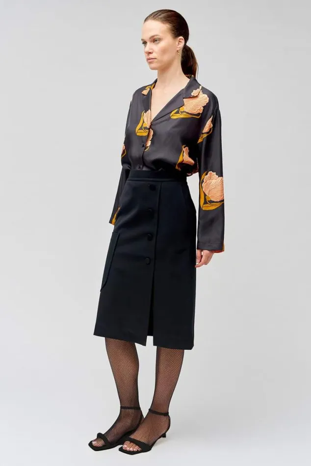 Oroton Skirts ALine Button Detail Skirt Black 8211 Women