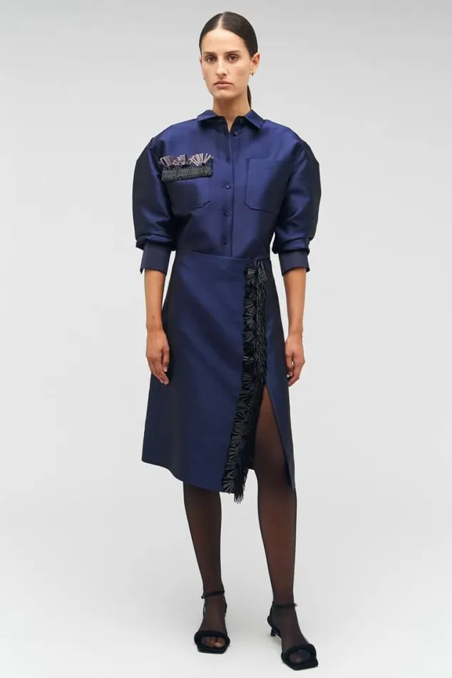 Oroton Skirts Wrap Skirt With Fringe Beading North Sea 8211 Women