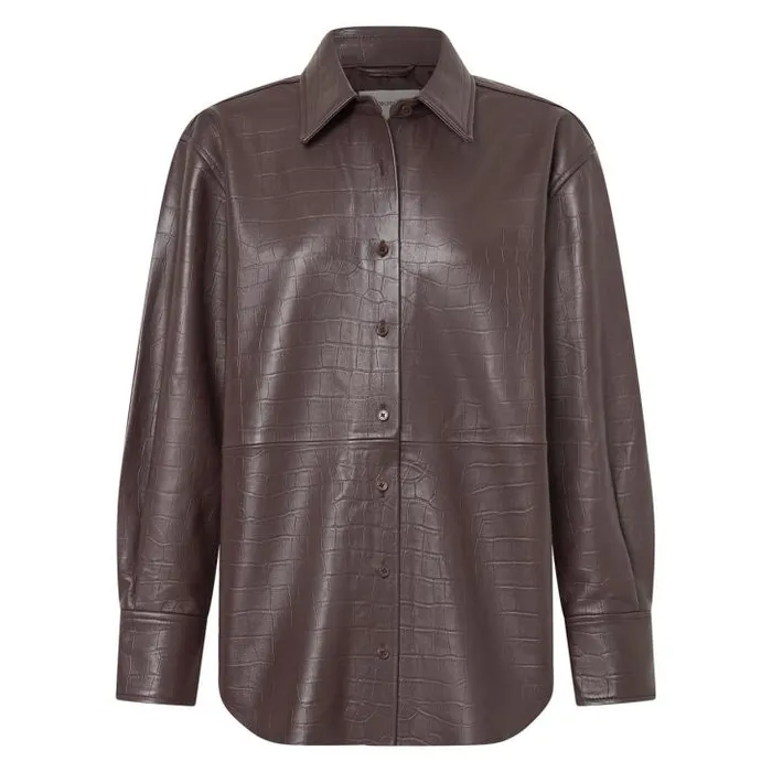 Oroton Suiting Embossed Croc Long Sleeve Overshirt Burgundy 8211 Women