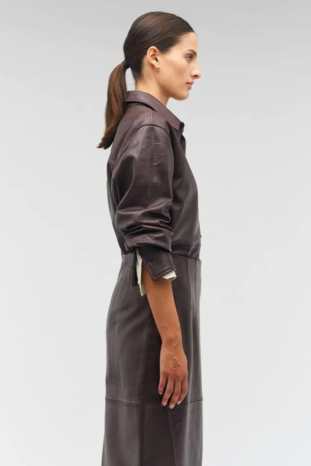 Oroton Suiting Embossed Croc Long Sleeve Overshirt Burgundy 8211 Women