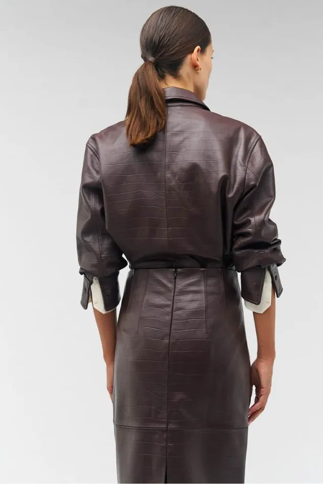 Oroton Suiting Embossed Croc Long Sleeve Overshirt Burgundy 8211 Women