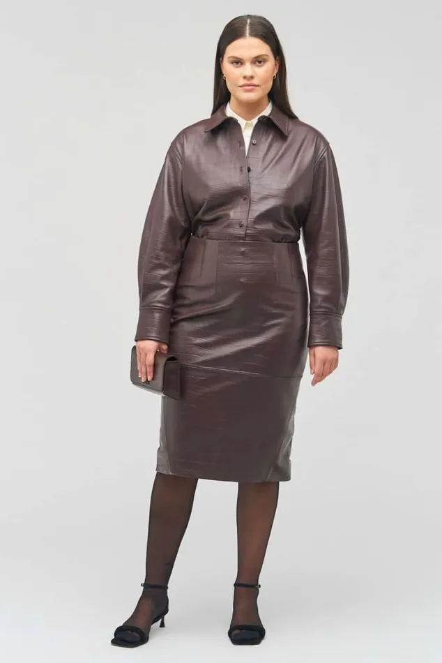 Oroton Suiting Embossed Croc Long Sleeve Overshirt Burgundy 8211 Women