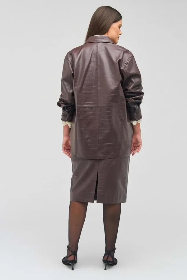 Oroton Suiting Embossed Croc Long Sleeve Overshirt Burgundy 8211 Women