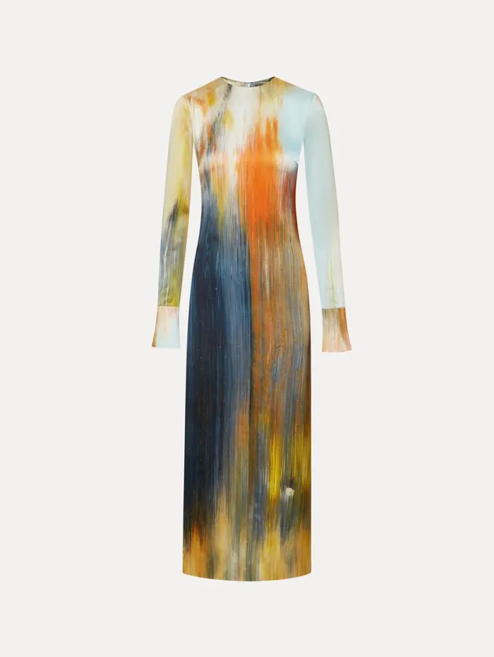Oscar De La Renta Abstract Brushstroke Marocaine Dress Calendula Multi Women Dresses