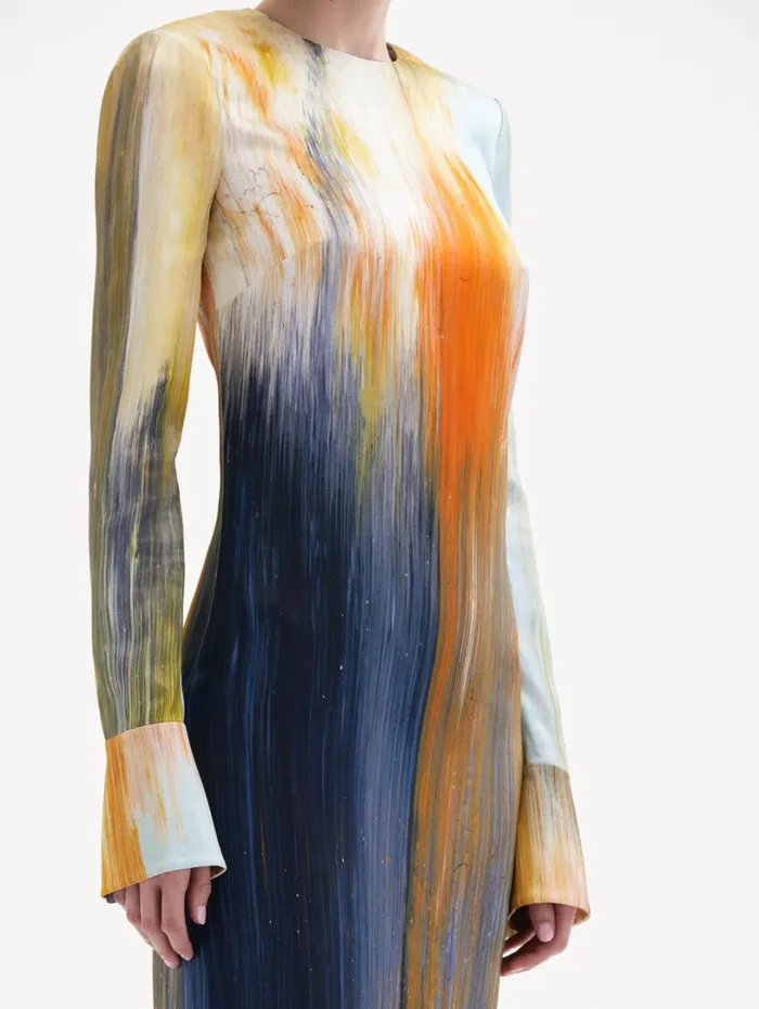 Oscar De La Renta Abstract Brushstroke Marocaine Dress Calendula Multi Women Dresses Oscar De La Renta Abstract Brushstroke Marocaine Dress Calendula Multi Women Dresses