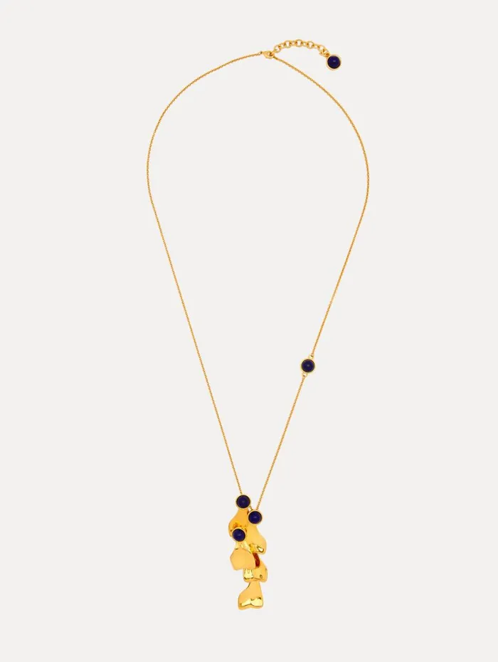 Oscar De La Renta Cabochon Petal Pendant Necklace Lapis Women Necklaces