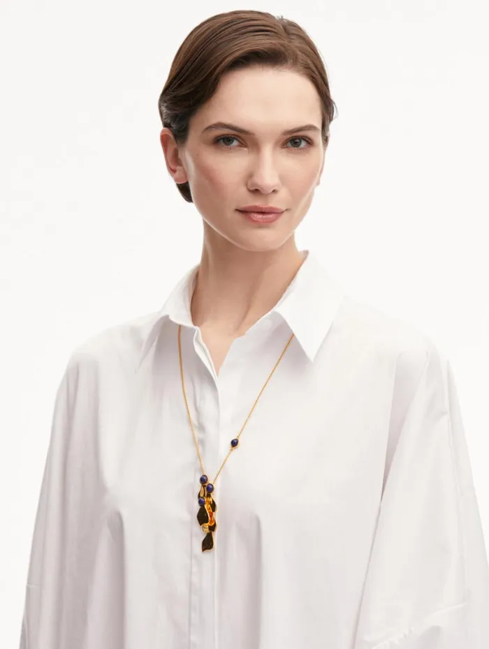 Oscar De La Renta Cabochon Petal Pendant Necklace Lapis Women Necklaces