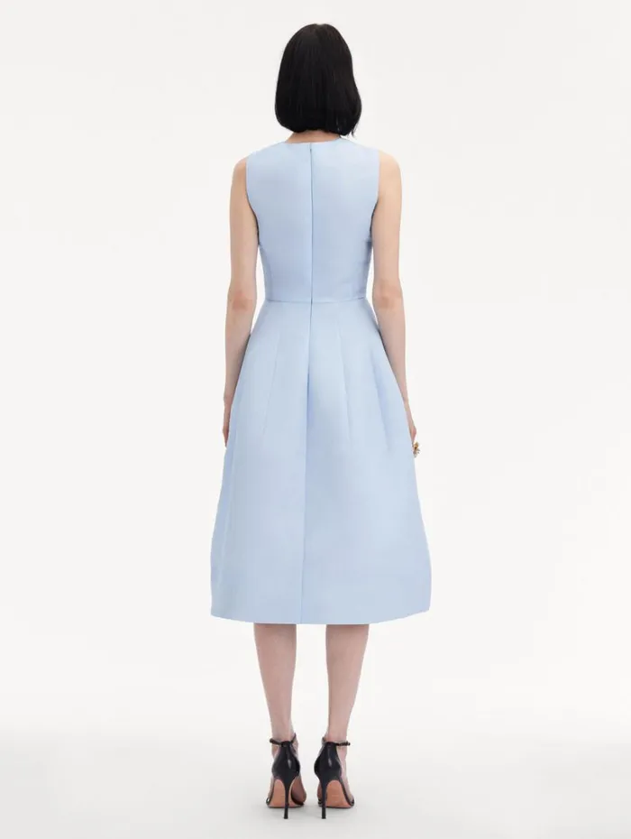 Oscar De La Renta Chrysanthemum Stripe Cocktail Dress Yellow Light Blue Women Dresses