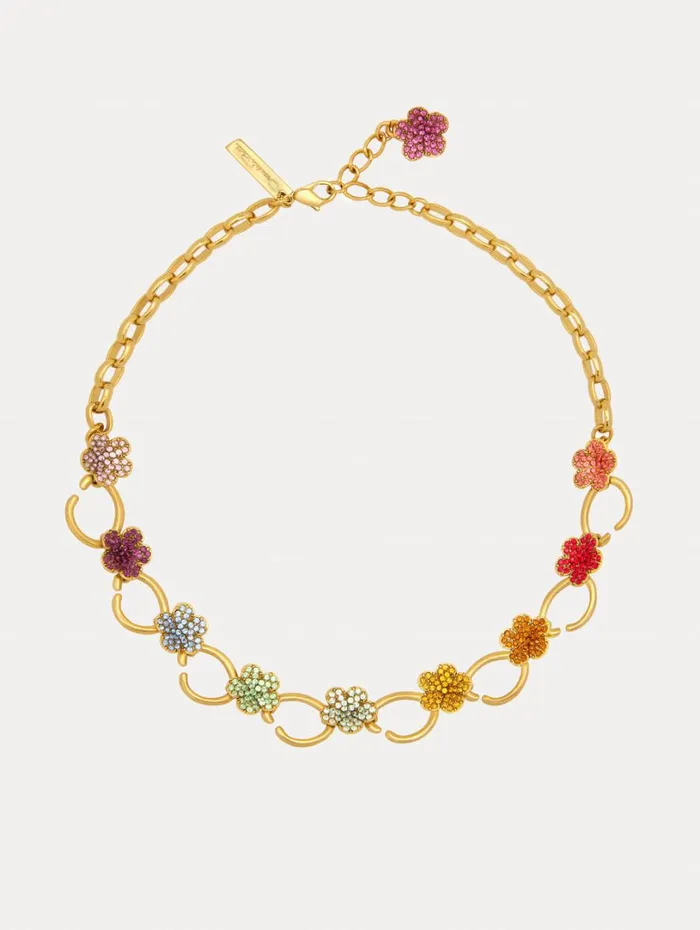 Oscar De La Renta Crystal Flower O ChainLink Necklace Multi Women Necklaces