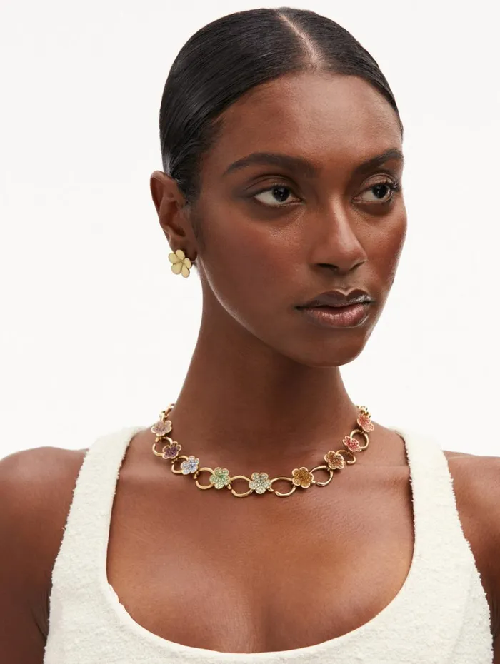 Oscar De La Renta Crystal Flower O ChainLink Necklace Multi Women Necklaces