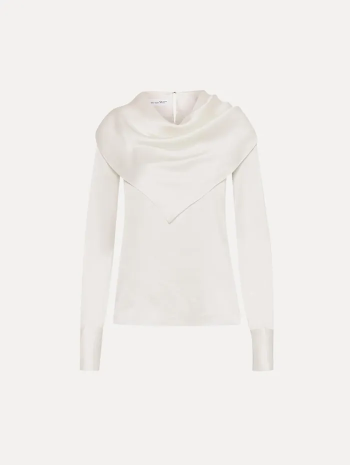 Oscar De La Renta DrapedDetail Silk Blouse Ivory Women Blouses and Knits