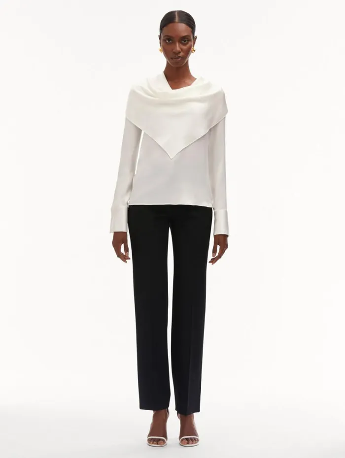 Oscar De La Renta DrapedDetail Silk Blouse Ivory Women Blouses and Knits Oscar De La Renta DrapedDetail Silk Blouse Ivory Women Blouses and Knits